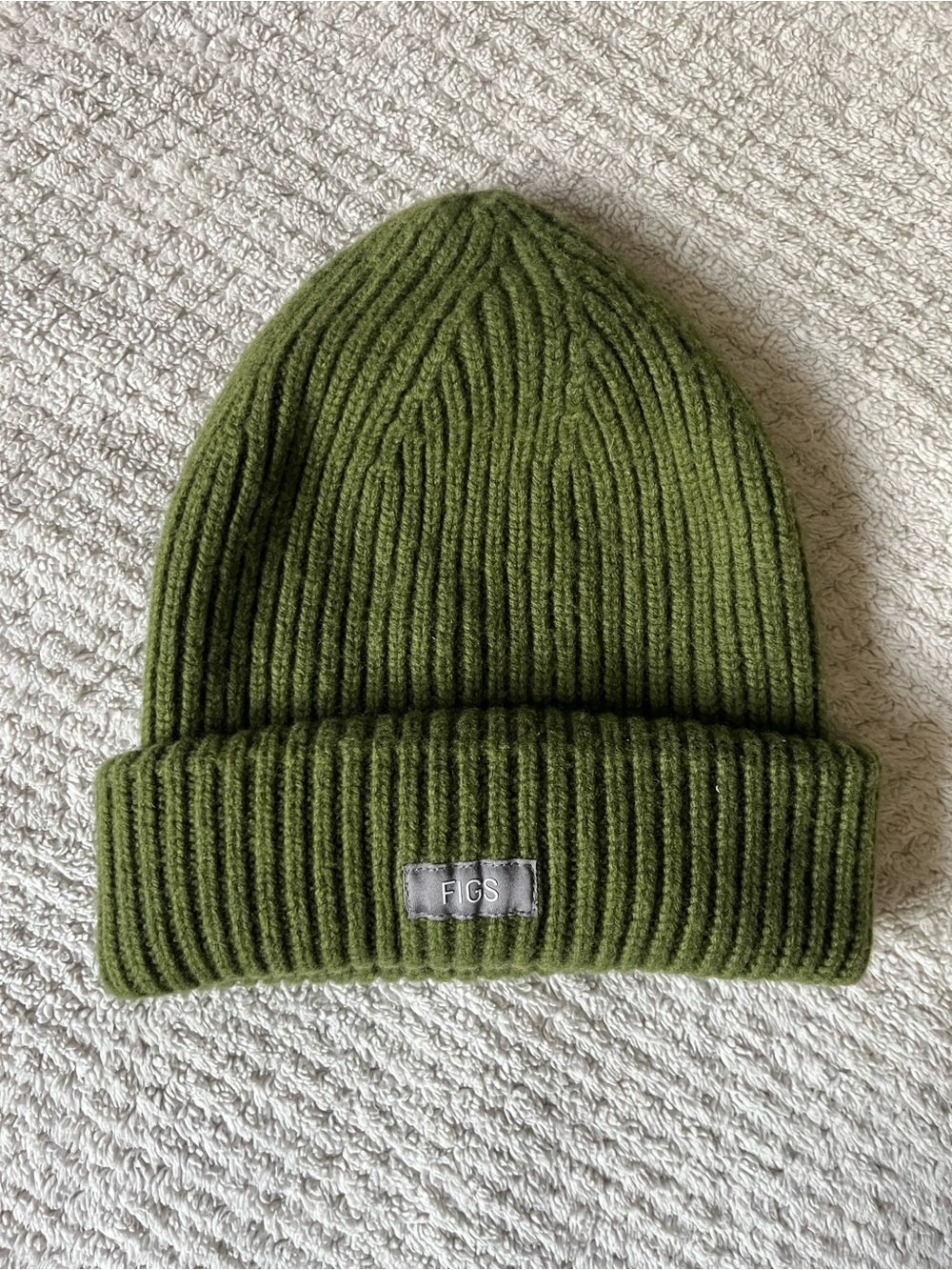 Figs 100% marino wool wayfarer Olive Ribbed Cuffed Beanie